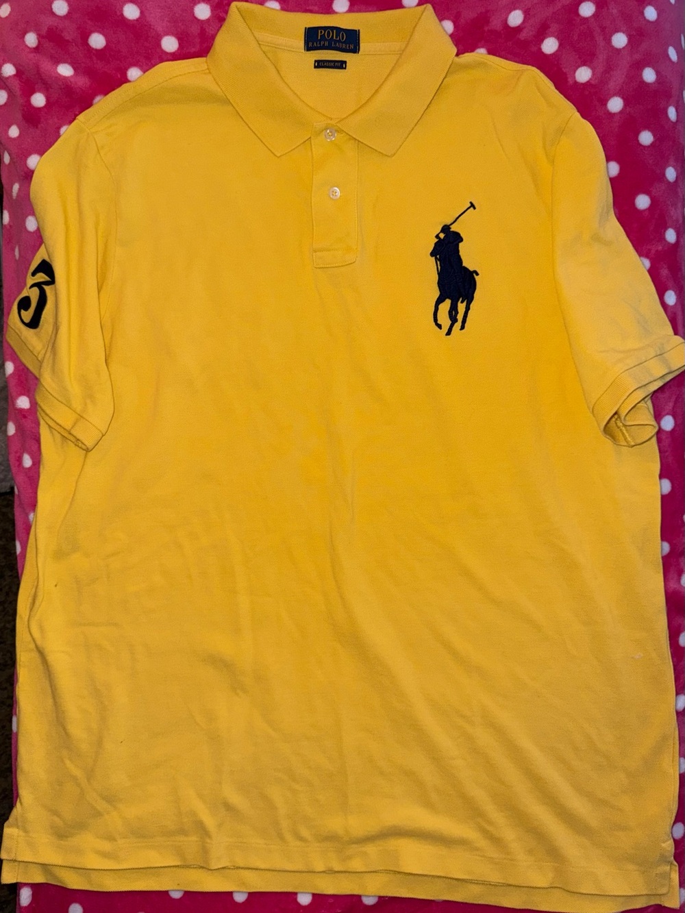 Polo Ralph Lauren Big Pony Polo Shirt Large Yellow Navy Classic Fit #3